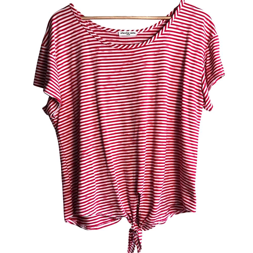 cha cha vente Large Red and White Striped Tie Front T-Shirt